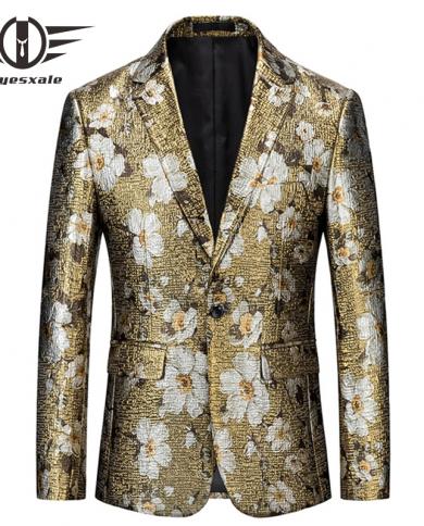 Plyesxale Luxury Gold Floral Blazers For Men 2022 New Arrival Fashion Designer Gentleman Wedding Club Casual Blazer Male