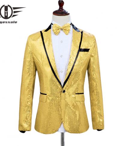Plyesxale Shiny Blazers For Men Gold Silver Red Pink Purple Sequin Blazer Men Slim Fit Prom Party Stage Wedding Blazers 