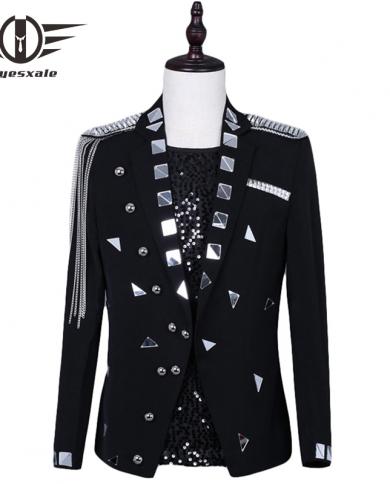 Lens Silver Tassel Designs Elegant Nightclub Blazers For Men  High Quality Rock And Roll Costumes Prom Party Blazer Man 