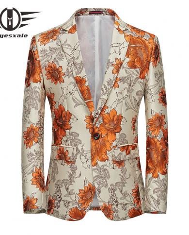 Christmas Blazers For Men Xmas Party Casual Men Suit Jacket Coat Male Floral Blazer Masculino Festival Prom Dinner Blaze