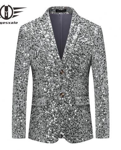 Plyesxale Blazer con paillettes argento oro per uomo Slim Fit Giacca da uomo Blazer Party Prom Stage Costume Nightclub Terno