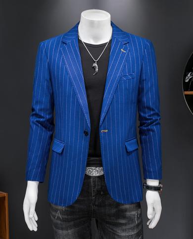 Luxury Brand Black Navy Blue Striped Blazer For Men Slim Fit Formal Male Blazer Dress Suit Jackets Gentleman Costume 5xl