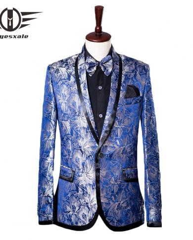 Plyesxale hommes Jacquard Blazer veste col châle conceptions bleu Floral Blazer hommes Slim Fit scène Costume fête bal porter