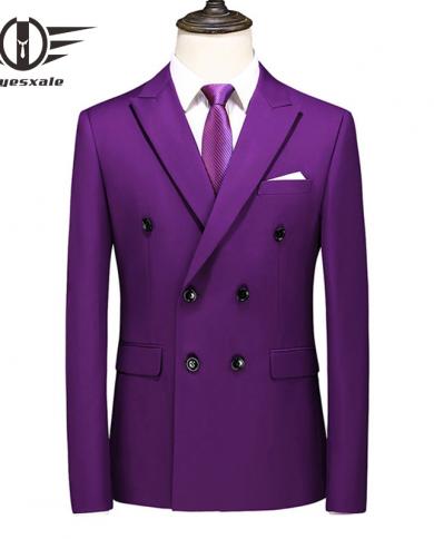 Mens Double Breasted Blazer Costume Veste Deux Splits Violet Mariage Blazer Pour Hommes Slim Fit Formelle Casual Blazers 6x
