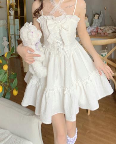 Vestido de verão Mini White Lolita Vintage Fairy White Dress Kawaii Dress Lolita White Dresses