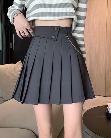 Minissaias plissadas de cintura alta feminina estilo primavera nova cor sólida para combinar com saia curta feminina linha A