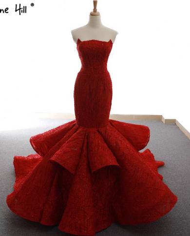 Red Newest Off Shoulder  Wedding Dresses  Appliques Ruffles Fashion  Mermiad Bridal Gown Real Photo Hm66614  Wedding Dre