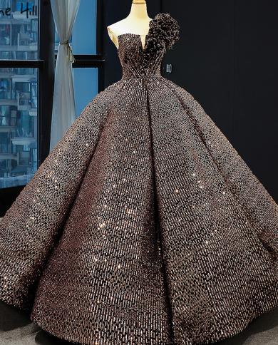 Dubai Brown Sequined Sleeveless Bling Wedding Dress 2023 One Shoulder Luxury  Bridal Gowns Hm66860 Cusotm Madewedding Dr