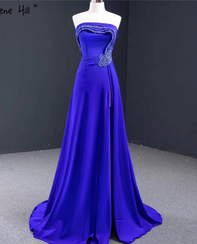 Royal Blue Srtapless  Aline Evening Dresses  Highend Satin Beading Sleeveless Formal Dress Serene Hill Hm67087  Evening 