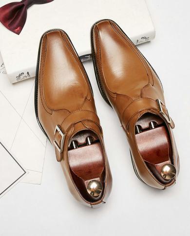 New Fashion  Leather Men Brown Monk Strap Formal Shoes Office Business Wedding Suit Men Dress Loafers 884  Mens Dress S