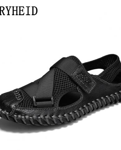 Vryheid Men Sandals Genuine Leather Closed Toe Beach Shoes Outdoor Non Slip Breathable Summer Sport Casual Shoes Big Siz