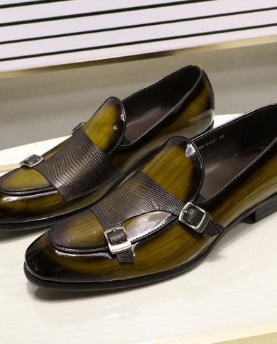 Men Dress Shoes Monk Strap  Felix Chu Mens Wedding Loafers  Brand Patent Leather  