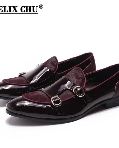 Mens Leather Casual Shoes  Men Patent Leather Shoes  Monk Strap Loafers Men  Mens  