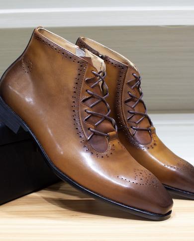 Vintage Genuine Leather Fashion Men Casual Boots  Mens Shoes Genuine Leather Boots  Mens Boots  