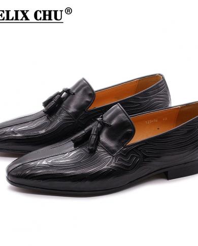 Felix Chu Luxury Brand Mens Tassel Loafers Black Brown Genuine Leather Breathable Slipon Mens Driving Shoes Comfortable