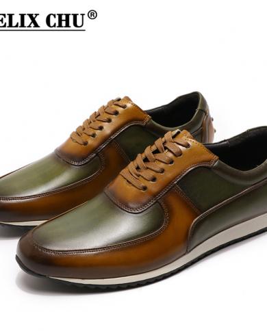 Brown Leather Sneakers Men  Green Casual Leather Shoes Men  Big Size 515 Mens  