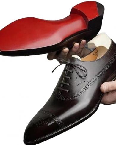 Zapatos Brogue de suela roja para hombre, zapatos de boda con cordones y punta redonda marrón y negro, zapatos de vestir para ho
