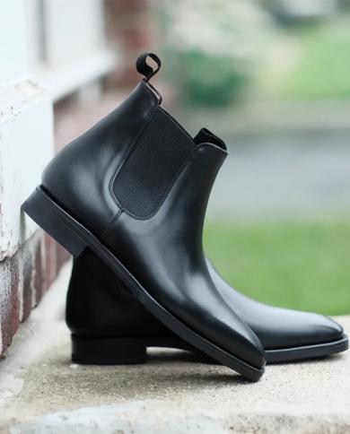Nuevo En Chelsea Boots For Men Black Round Toe Business Botines Envío gratis Vintage Boots Zapatos De Seguridad Hombr