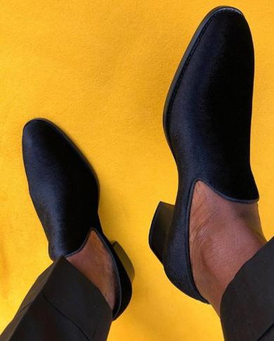 Nuevos mocasines para hombres Flock Square Toe Black Slipon Party Wedding Shoes para hombres con envío gratis Sapatos Para Hombr