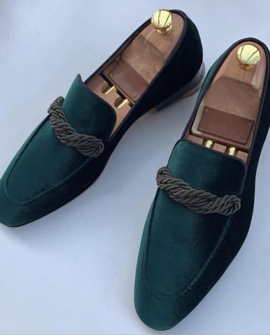 Nuevos mocasines en azul verde para hombres Flock Square Toe Slipon Party Wedding Shoes para hombres con envío gratis Sapatos Pa
