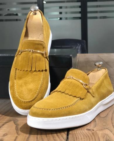 New In Yellow Men Vulcanize Shoes Fringe Flock Slip On Men Casual Shoes Free Shipping For Men Sheos Zapatos De Hombre