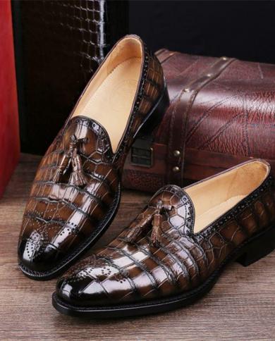 New In Grenn Crocodile Pattern Loafers For Men Fringe Wedding Party Business Shoes For Men With Free Shipping Zapatos De