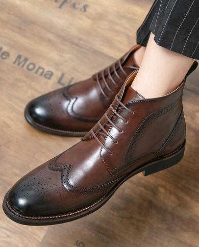 إيطاليا العلامة التجارية الرجال الأحذية السوداء عالية أعلى تشيلسي رجل الدانتيل يصل الأحذية عارضة النمط البريطاني جلد الرجال فن ت