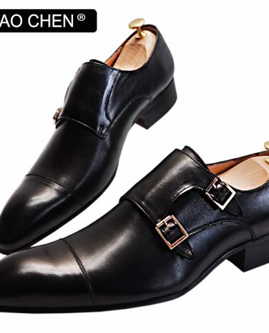 Classic Design Mens Loafers Double Monk Strap Shoes Genuine Leather Men Dress Shoes Black Brown Office Wedding Men Casu
