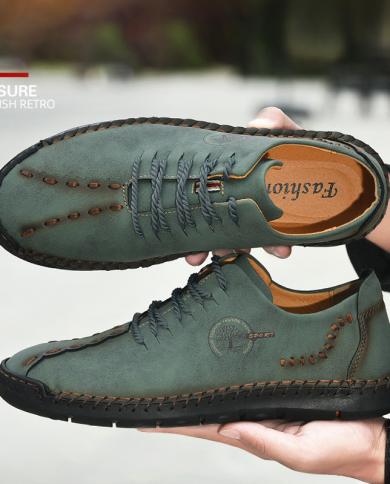 Handmade Leather Mens Casual Shoes Fashion New Moccasin Driving Shoes Lace Up Flats Men Loafers Zapatillas Hombre Free 