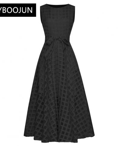 Dresses For Women 2022 Elegant High Quality Luxury Designer Solid Sleeveless Lace Up Party Plaid Ball Gown Dress With Bo