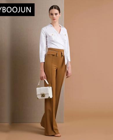 2022 Elegant High Quality Luxury Brand New Harem Trousers High Waist Chain Flared Straight Basic Business Office Lady Pa