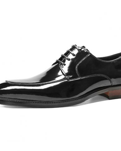 Couro envernizado Moda masculina Derby Shoes Brand Designer Black Formal Wedding Social Shoes For Male Luxury Genuine Cow Le