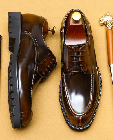 Sapatos Oxford de couro envernizado vintage para homens 2023 couro genuíno de luxo moda plataforma homem negro vestido social de