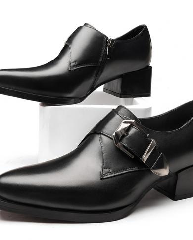 Sapatos sociais masculinos de couro genuíno com salto alto 2022 homem diário preto negócios escritório trabalho sapatos de aumen