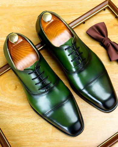 أحذية أكسفورد الإيطالية للرجال ماركة فاخرة للرجال أحذية جلدية خضراء اللون للرجال