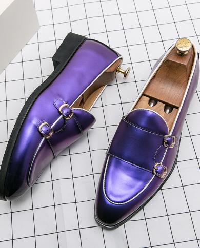 Mocasines Zapatos de hombre Color brillante Pu Pu en punta Monk Doble hebilla Un pedal Moda de negocios Casual Zapatos de vestir
