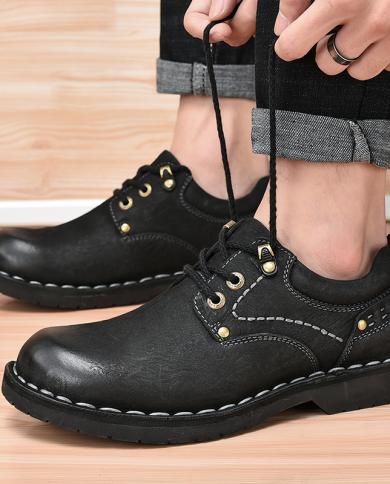 Zapatos de hombre de cuero genuino con cordones, zapatillas básicas sólidas para hombre, calzado de negocios cómodo para conduci