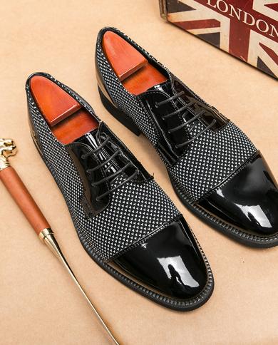 Derby Shoes Men Shoes British Personality Texture Pu Stitching Wingtip Lace Fashion Casual Wedding Party Daily Dress Sho