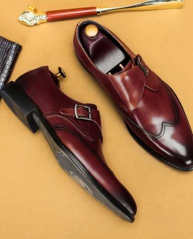 New Monk Shoes Men Shoes Pu Solid Color Fashion Versatile Business Casual Brock Pattern Classic Single Buckle Dress Shoe