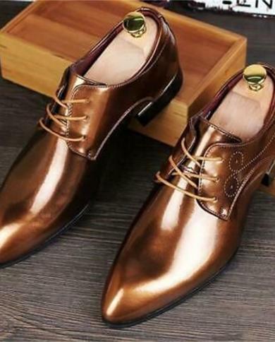 Derby Shoes Men Shoes Solid Color Pu Fashion Business Casual Wedding Party Daily Classic Pointed Toe Lace Up Dress Shoes