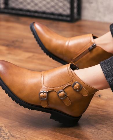 جديد رجل أحذية رجال الأعمال الإيطالي جلد التمهيد تشيلسي الأزياء والأحذية الكاحل أزياء الراهب حزام أحذية للرجال Cowb