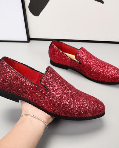 Loafers Men Shoes Personality Solid Color Sequins Classic British Fashion Business Casual Wedding Party Daily Dress Shoe