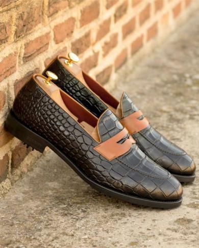 New Loafers Men Shoes Pu Color Matching Fashion All Match Business Casual Daily Crocodile Pattern Mask Slip On Dress Sho