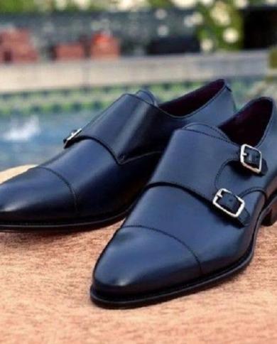 الراهب أحذية الرجال الأحذية بو بلون أزياء الأعمال عارضة الكلاسيكية ثلاث مراحل معدنية مزدوجة مشبك حذاء أنيق اللباس