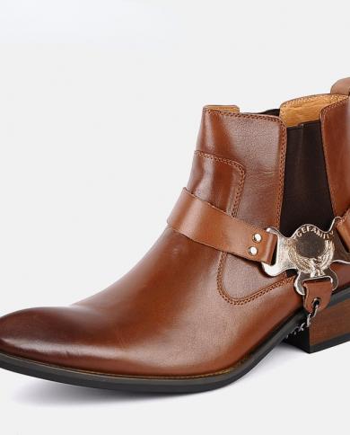 2022 رجل الكاحل أحذية رعاة البقر الكلاسيكية نمط جديد عصري سلسلة معدنية مصمم جلد طبيعي جودة أشار تو رجل