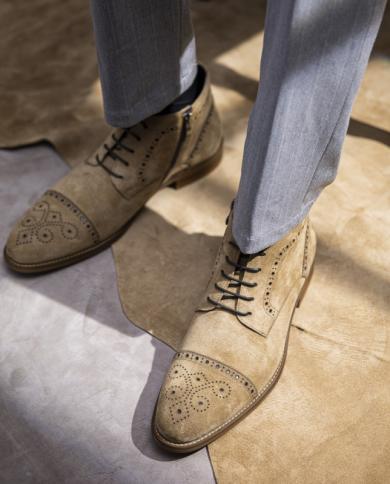 أحذية رجالي فاخرة من الجلد المدبوغ من الجلد الطبيعي للكاحل أحذية عمل عتيقة غير رسمية للرجال من جلد الغزال 2022 نمط جديد رسمي