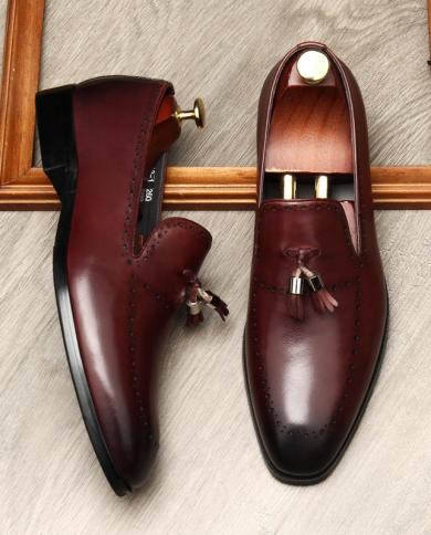 Fashion Casual Men Luxury Dress Shoe Genuine Leather Designer 2023 New Style Slip On Man Wedding Business Shoes Tassel L