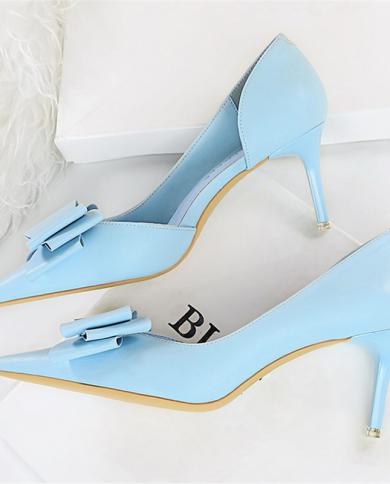 Sapatos de casamento femininos 7,5 cm 10 cm saltos altos bombas scarpins fofos kawaii curtos saltos baixos senhora fetiche azul 