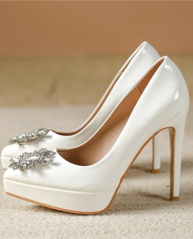 Sapatos de salto alto feminino 3 cm plataforma 12 cm salto alto senhora couro estilete cristal flor casamento saltos scarpins bo