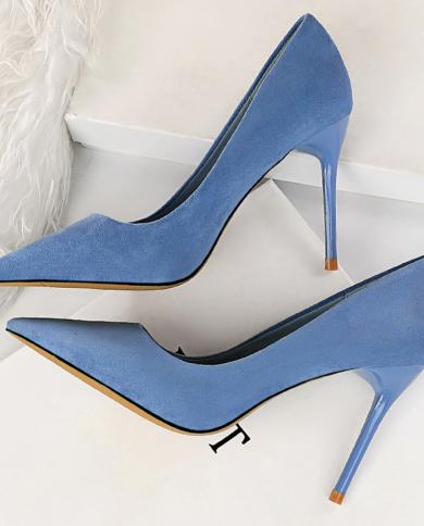 2023 Women Heels 9cm High Heels Pumps Plus Size Blue Escarpins Lady Wedding Bridal Quality Scarpins Prom Evening Stilett